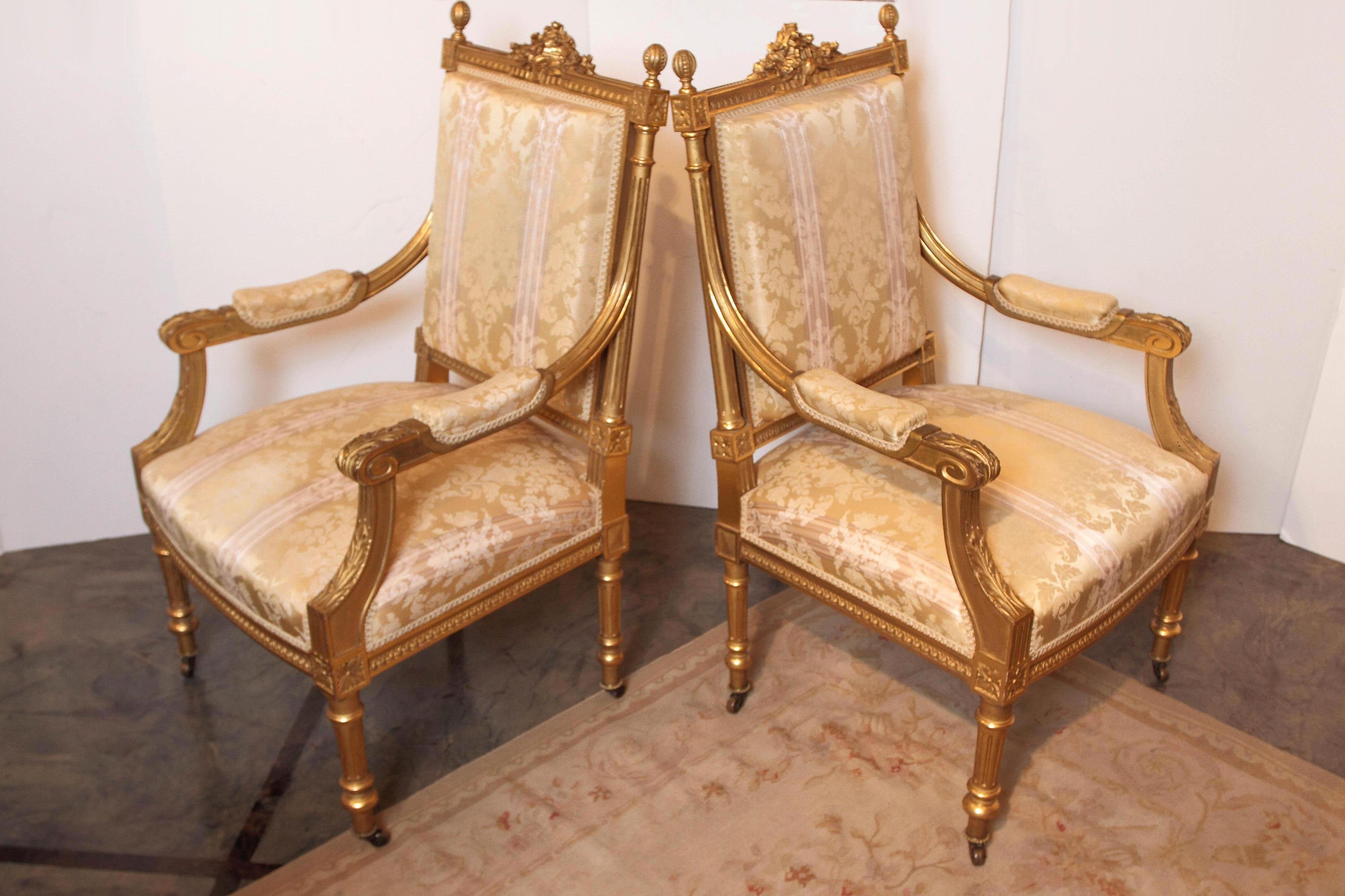 Fine 19th Century Water Gilt Louis XVI Three-Piece Suite of Furniture 5