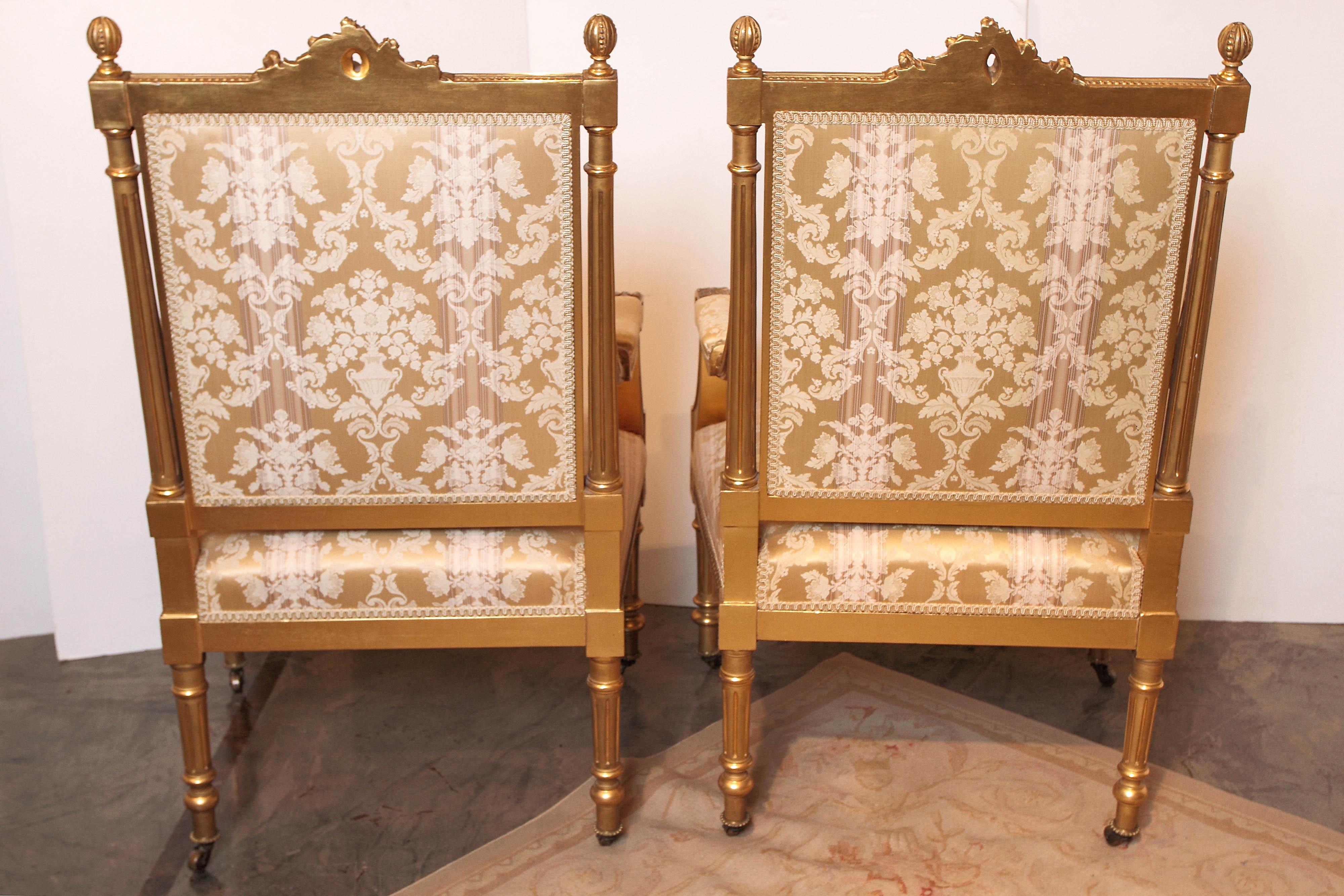 Fine 19th Century Water Gilt Louis XVI Three-Piece Suite of Furniture 7