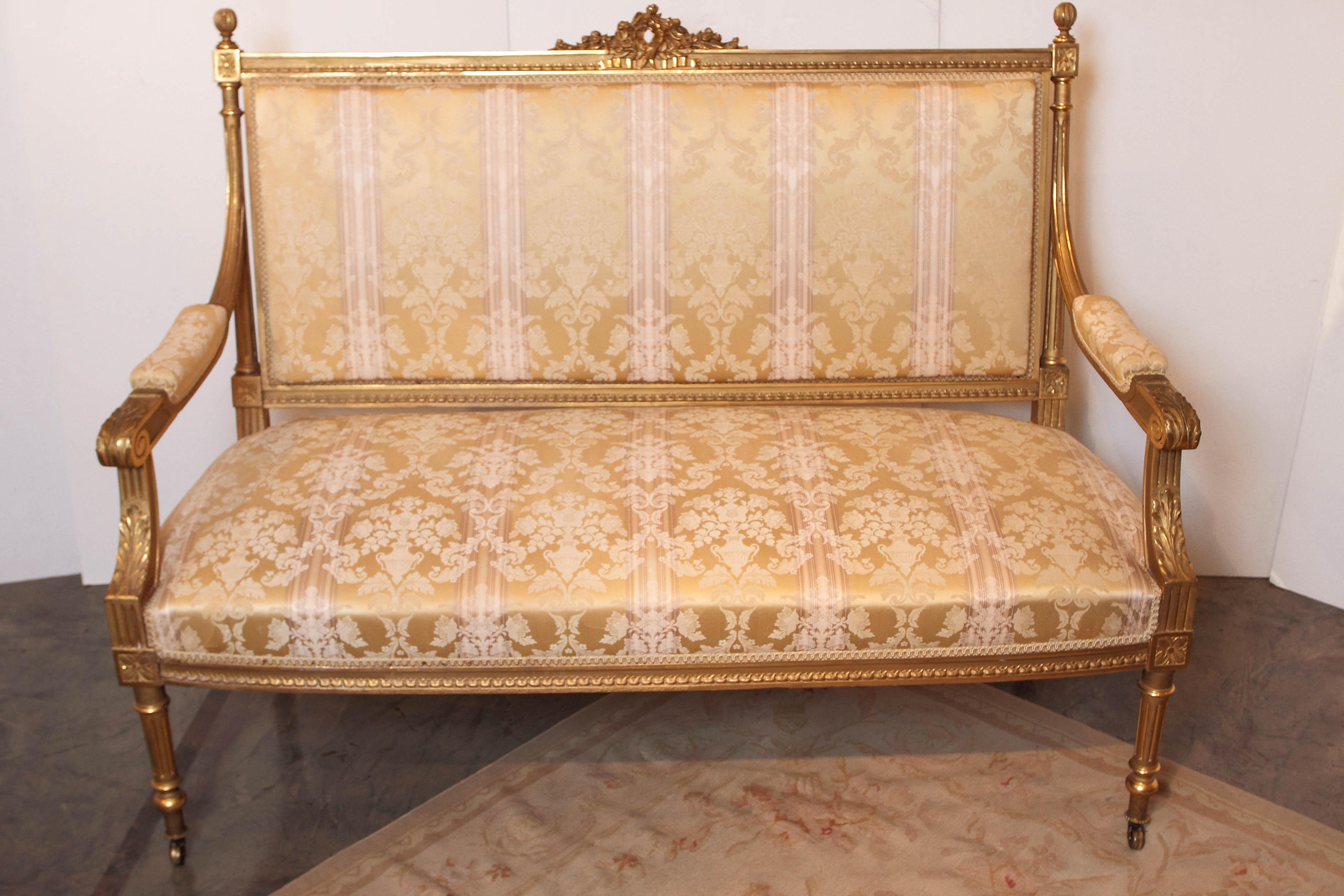 French Fine 19th Century Water Gilt Louis XVI Three-Piece Suite of Furniture