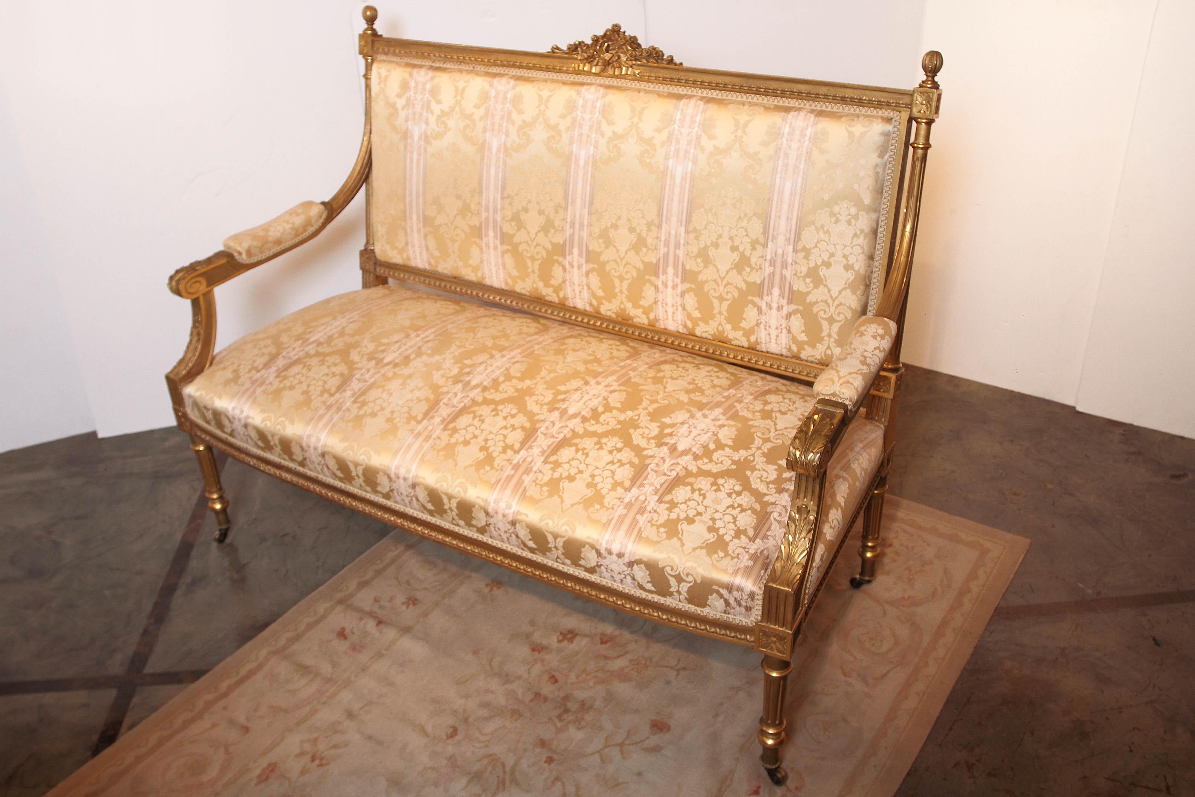 Fine 19th Century Water Gilt Louis XVI Three-Piece Suite of Furniture In Good Condition In Dallas, TX