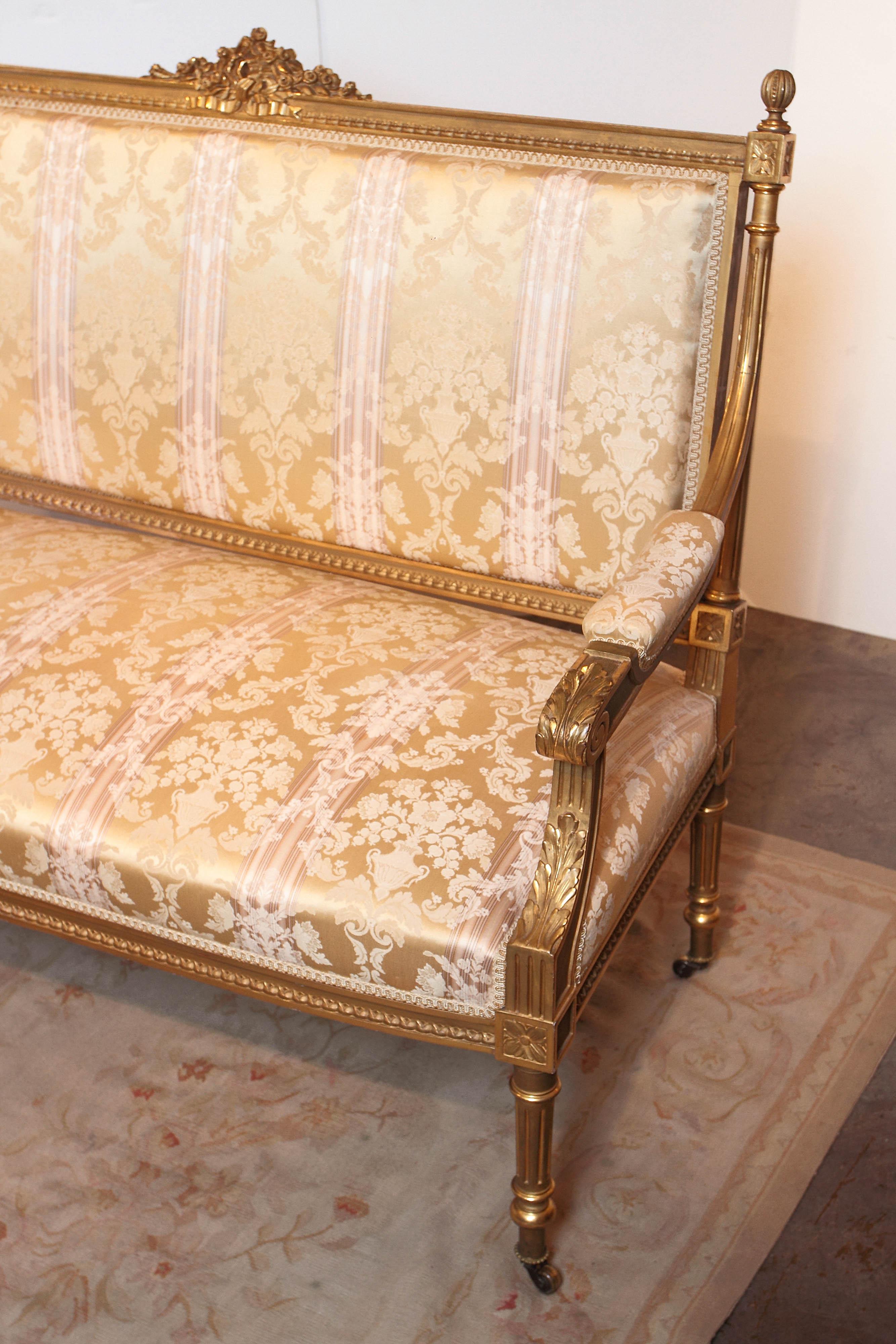 Giltwood Fine 19th Century Water Gilt Louis XVI Three-Piece Suite of Furniture