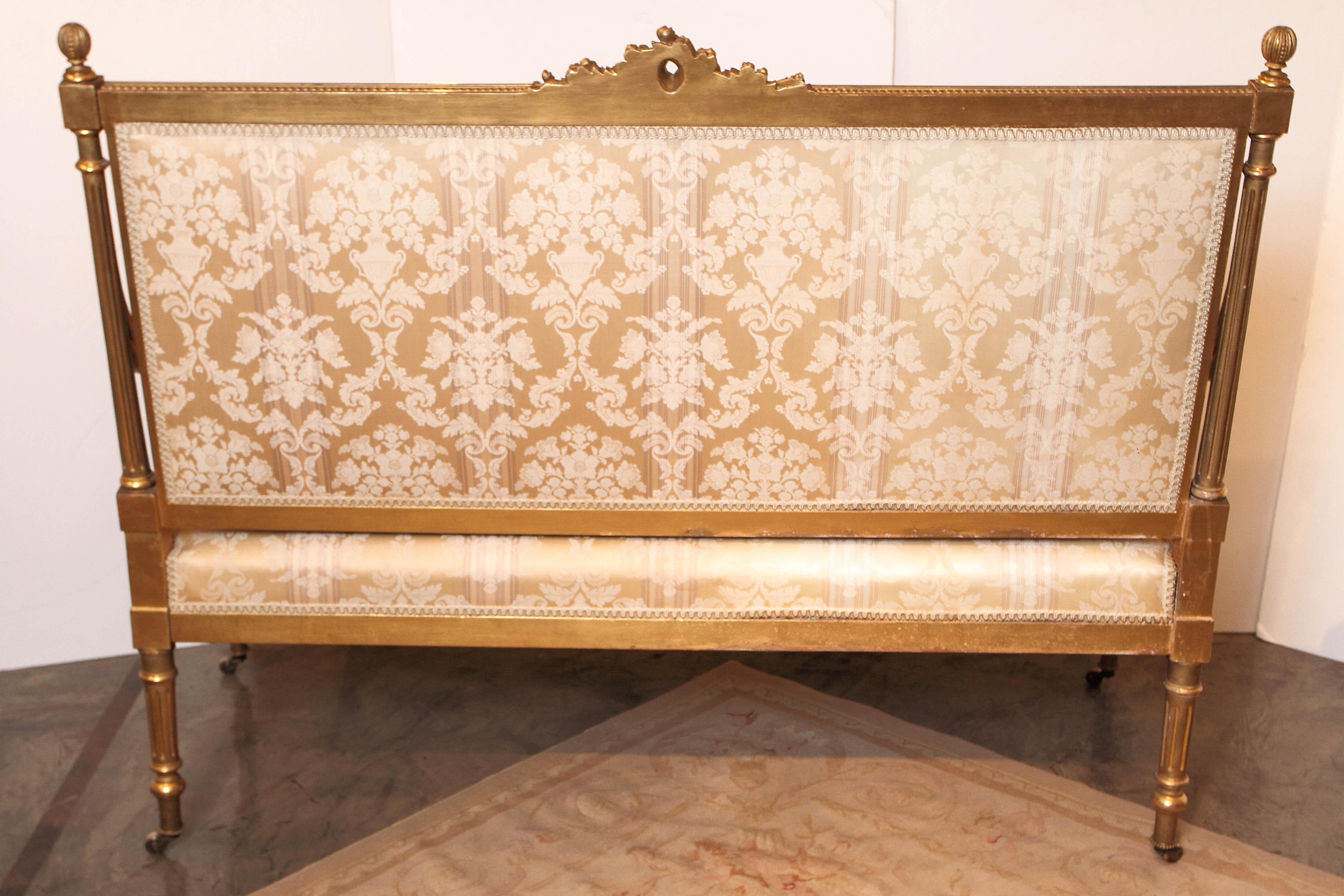 Fine 19th Century Water Gilt Louis XVI Three-Piece Suite of Furniture 3