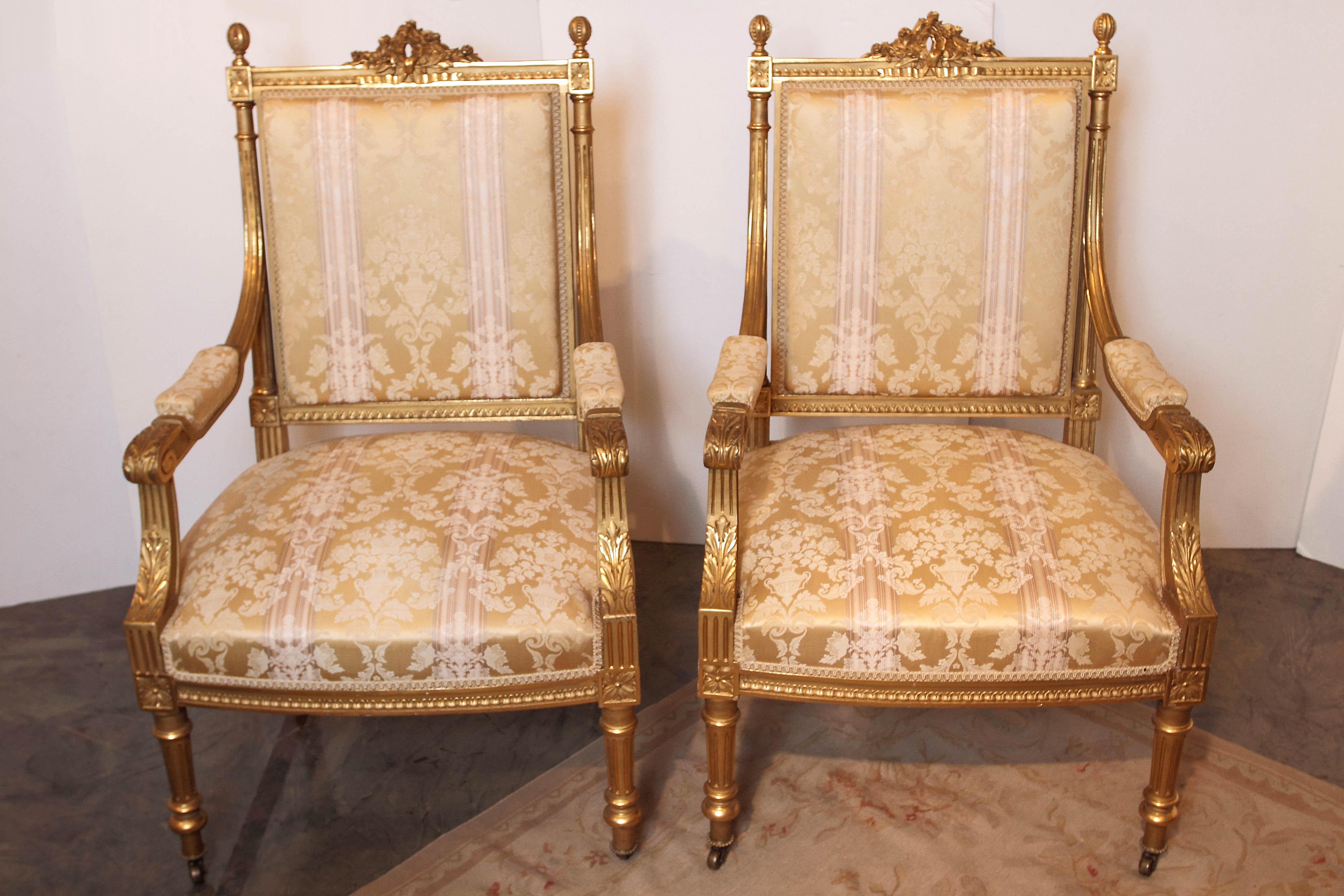 Fine 19th Century Water Gilt Louis XVI Three-Piece Suite of Furniture 4