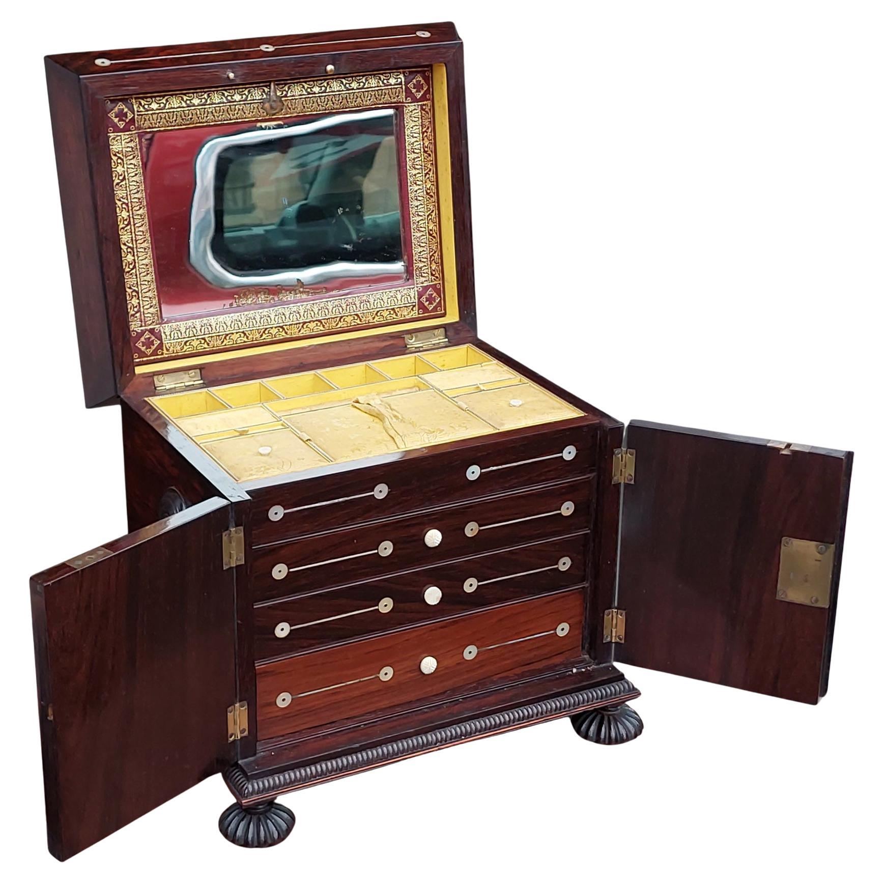 Fine 19thC Rosewood and Mother of Pearl Jewellery Cabinet For Sale