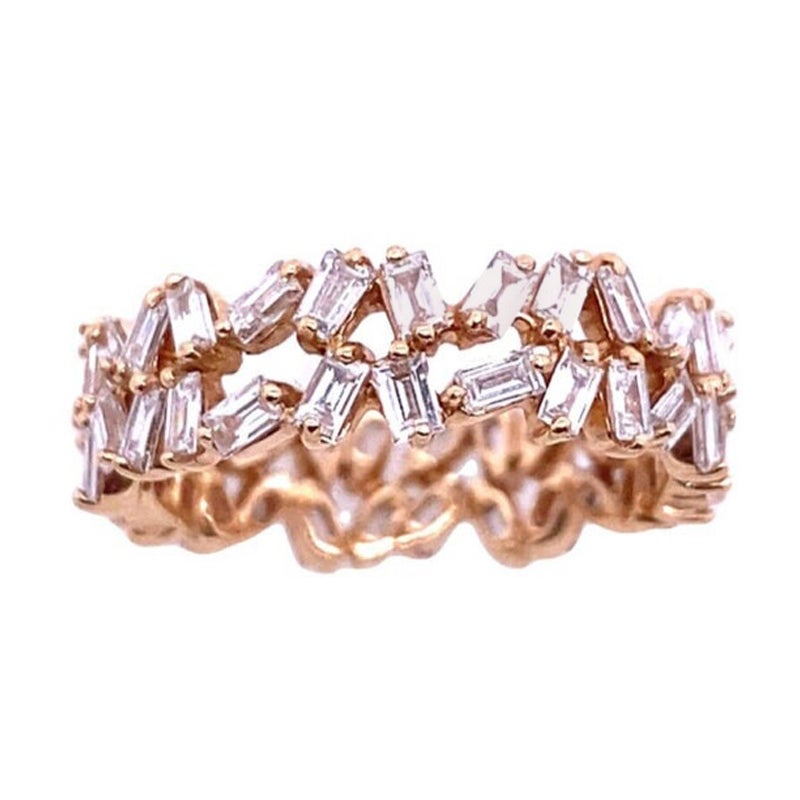 Anillo Eterno de 2 Filas con Baguette y 1,81 ct de diamantes en oro rosa de 18 ct
