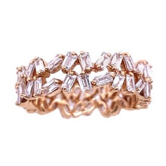 Anello a eternità completa con 2 file di diamanti Baguette da 1,81 carati in oro rosa 18 carati