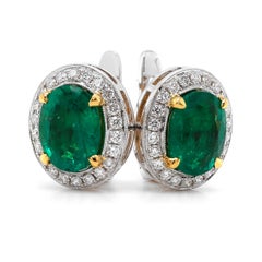 Fine 2.50 Carat Oval Emeralds and Diamond Earrings