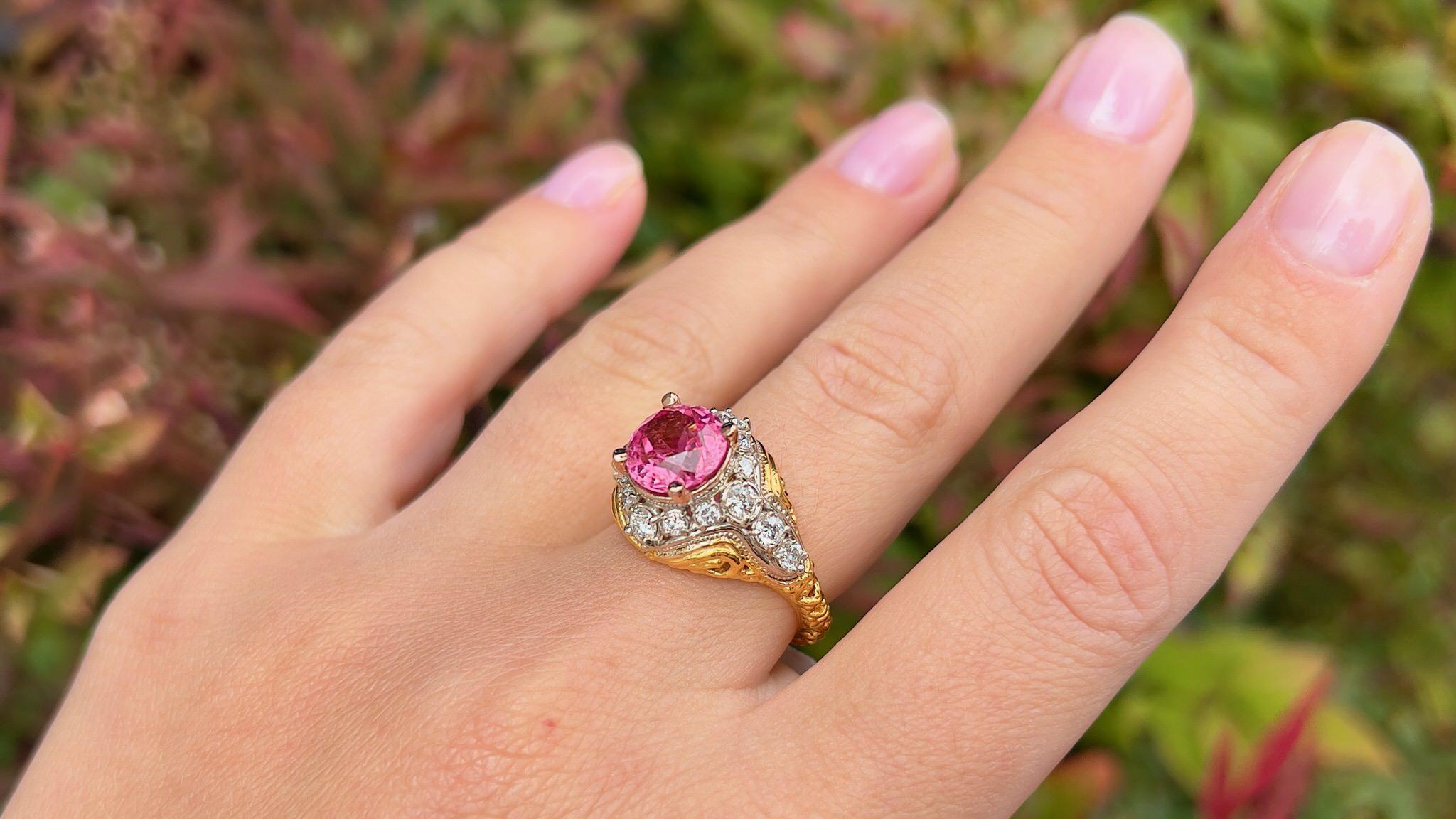 Art Deco Fine 3 Carat Pink Sapphire Ring Set with Diamonds 14k Gold 
