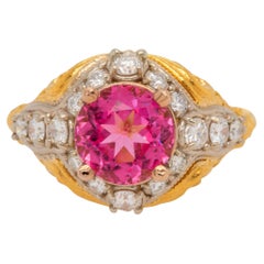 Fine 3 Carat Pink Sapphire Ring Set with Diamonds 14k Gold 
