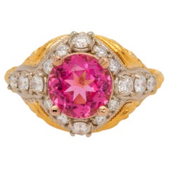 Fine 3 Carat Pink Sapphire Ring Set with Diamonds 14k Gold