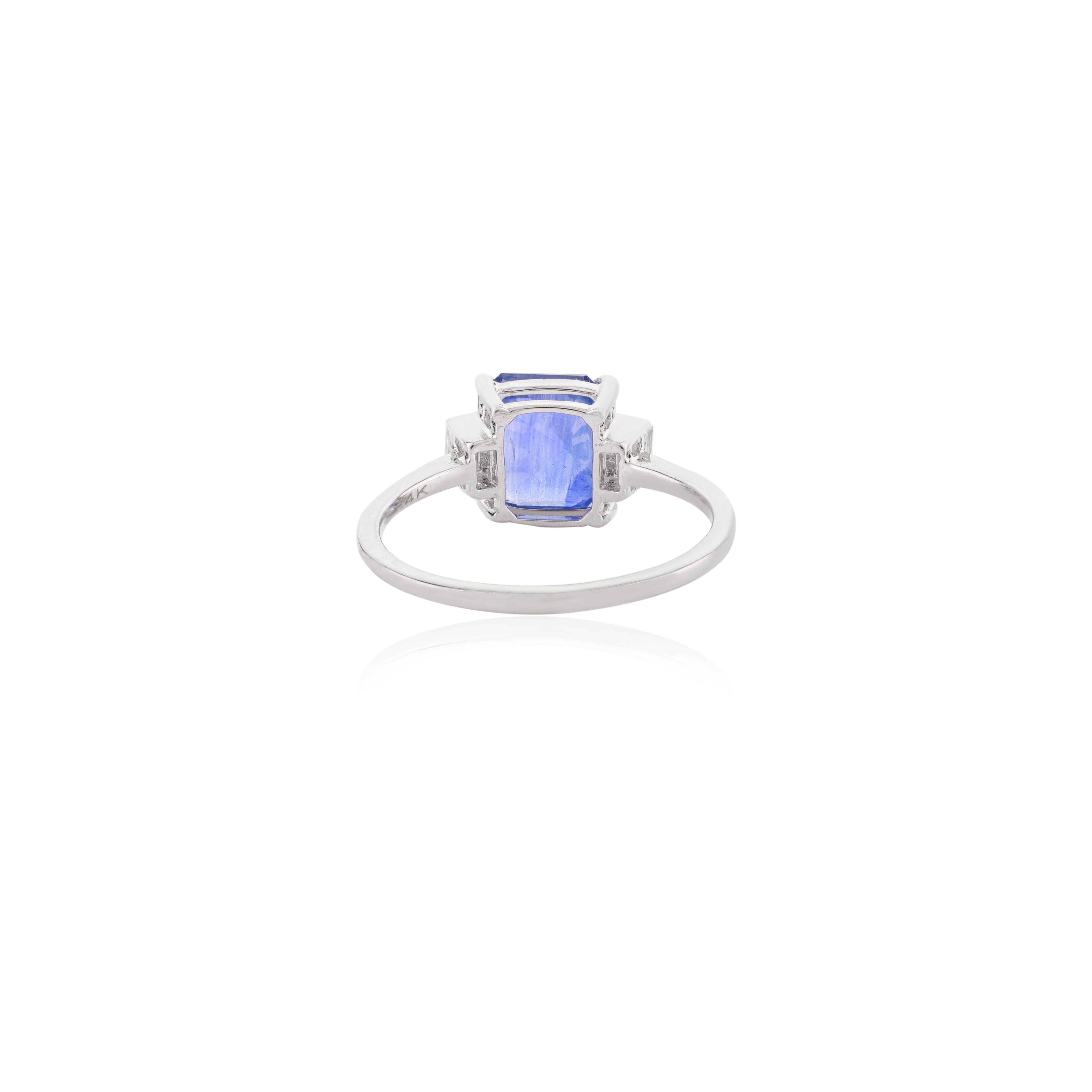 For Sale:  Fine 3.08 CTW Square Blue Sapphire Diamond Engagement Ring in 14k White Gold 5