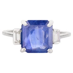 Fine 3.08 CTW Square Blue Sapphire Diamond Engagement Ring in 14k White Gold