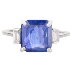 Verlobungsring aus 14 Karat Weißgold mit feinem 3,08 Karat quadratischem blauem Saphir und Diamant