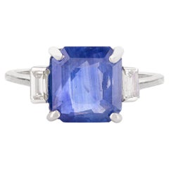 Bague de fiançailles en or blanc 14 carats avec saphir bleu carré de 3,08 carats et diamants