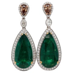 Fine 33.07 Carat Pear Shape Emeralds and Diamond Earrings