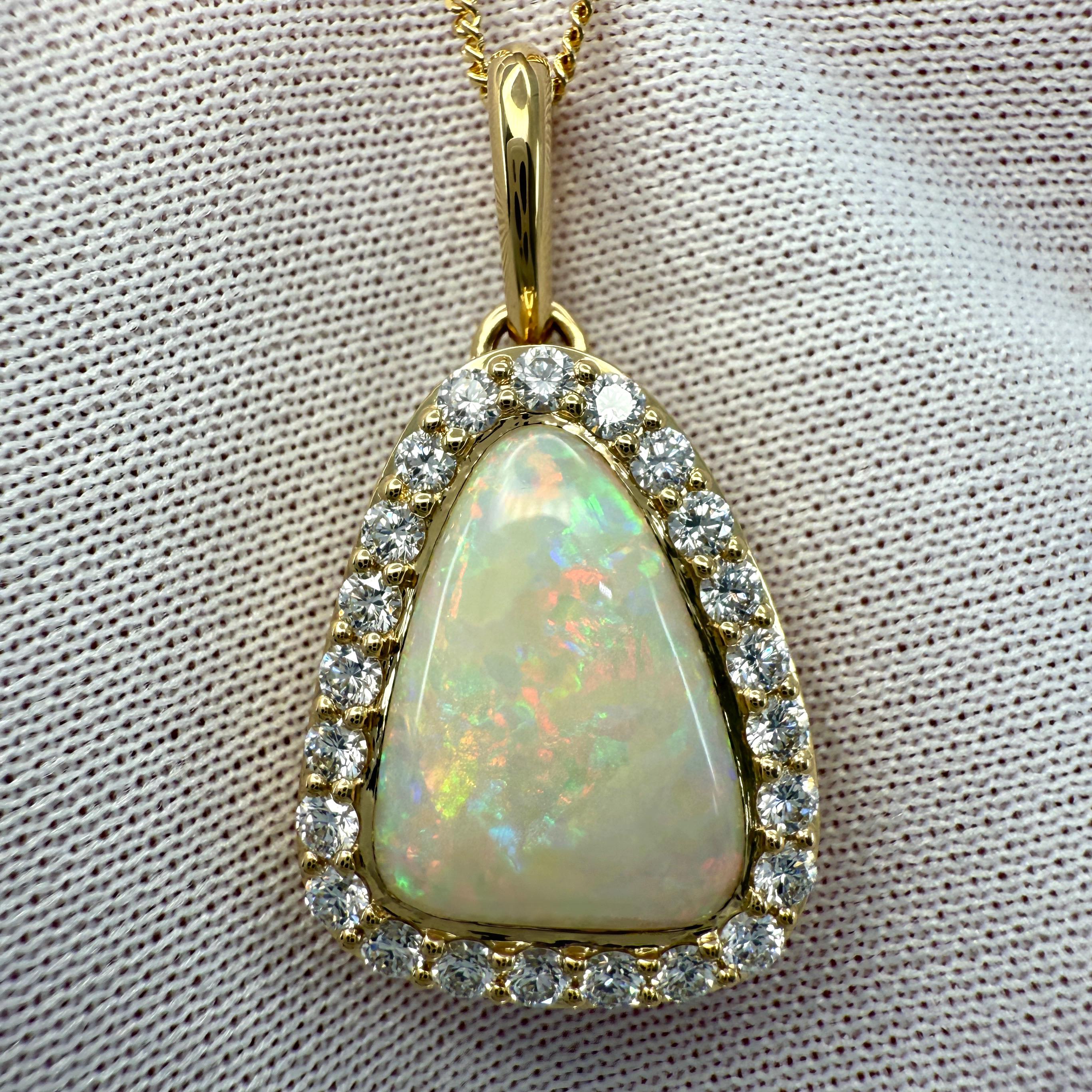 FINE 3,57ct Australian Coober Pedy Opal Diamant 18k Gelbgold Anhänger Halskette im Zustand „Neu“ im Angebot in Birmingham, GB