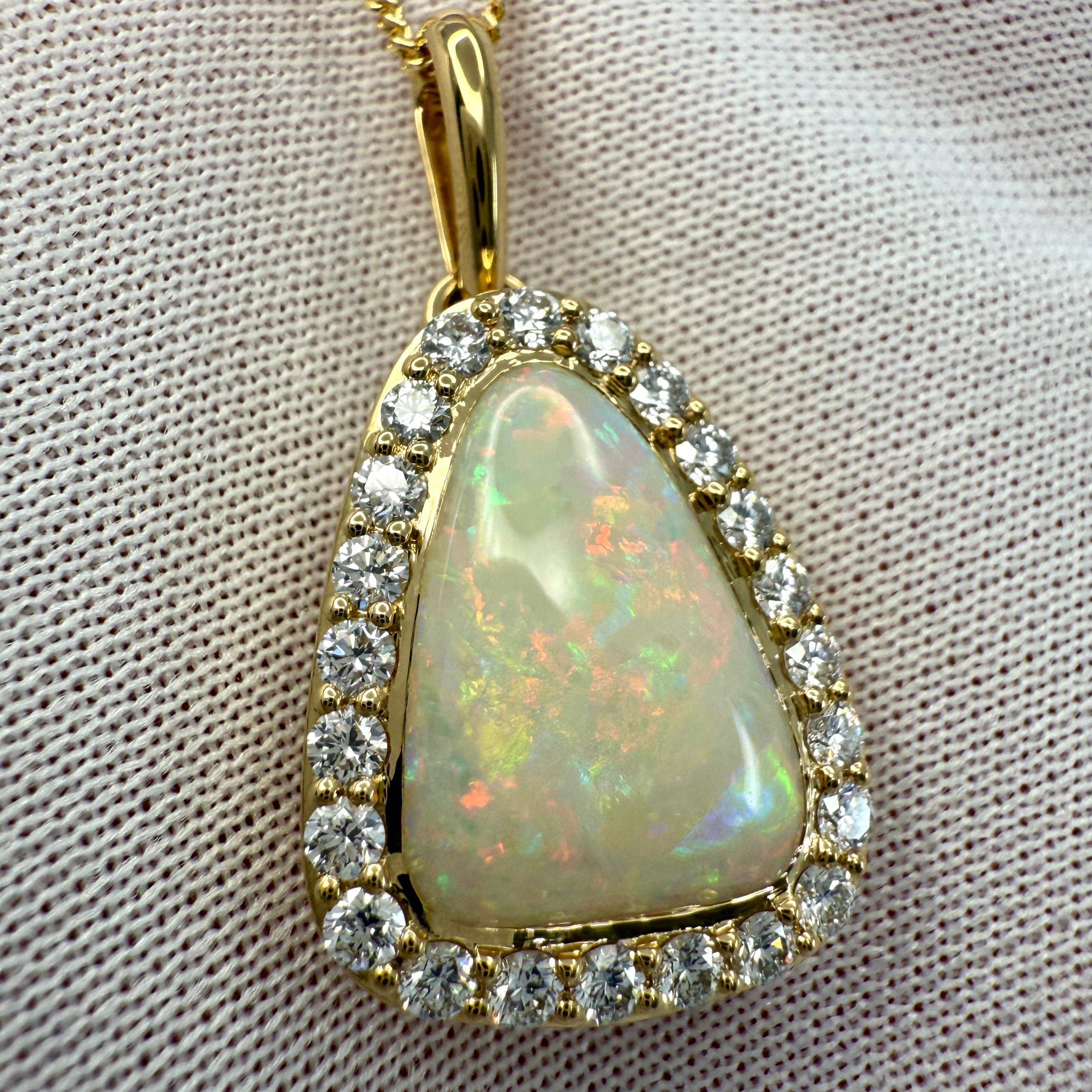 FINE 3,57ct Australian Coober Pedy Opal Diamant 18k Gelbgold Anhänger Halskette für Damen oder Herren im Angebot
