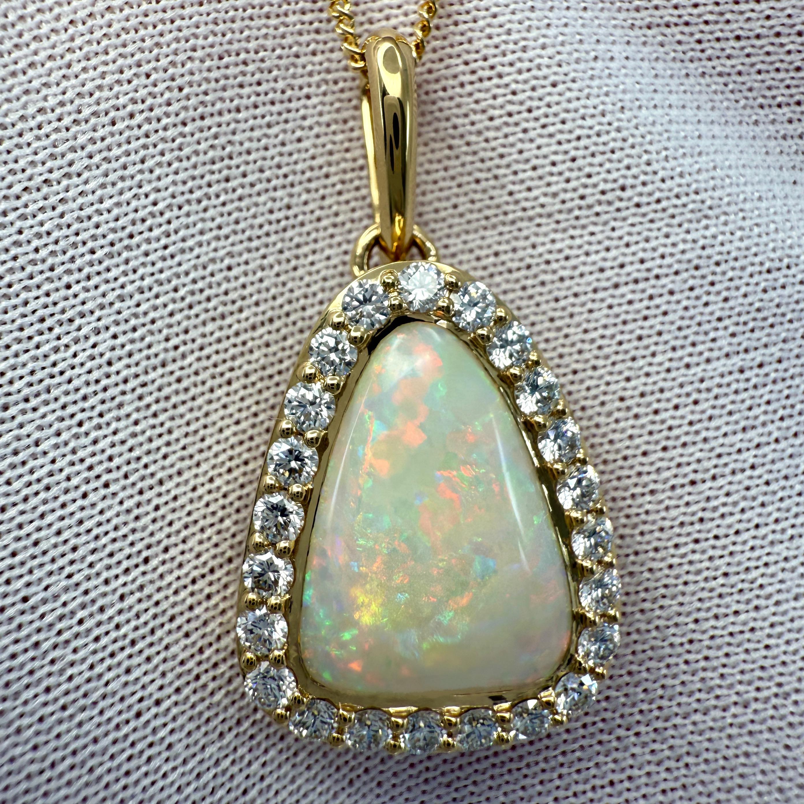 FINE 3,57ct Australian Coober Pedy Opal Diamant 18k Gelbgold Anhänger Halskette im Angebot 3