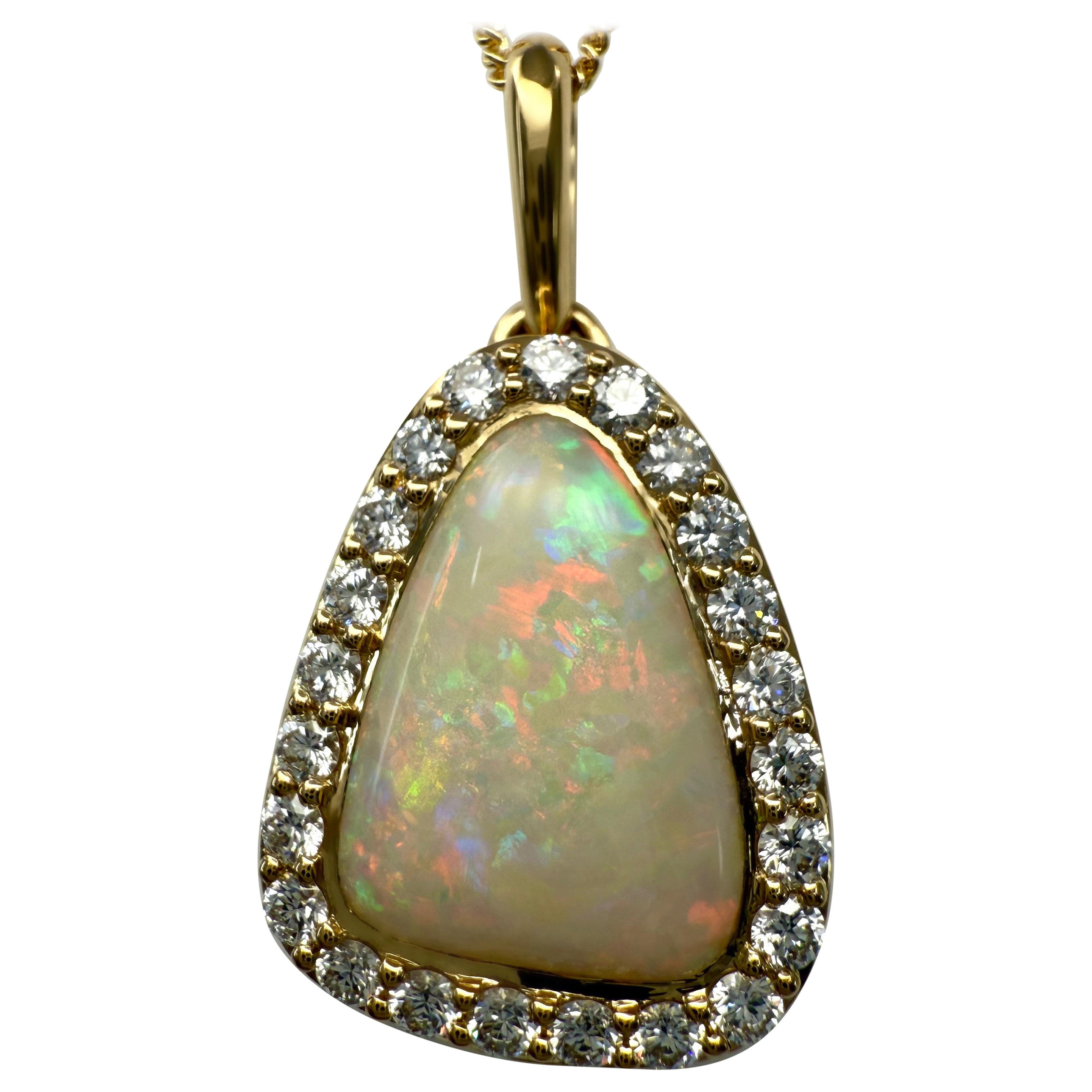 FINE 3,57ct Australian Coober Pedy Opal Diamant 18k Gelbgold Anhänger Halskette