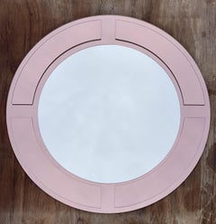 Fine 3D Glass Framed Art Deco Amber / Peach Glass Round Bevelled Wall Mirror