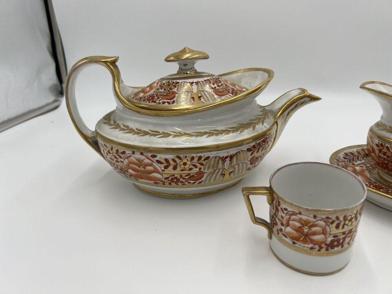 Fine 4 Pc, Spode Porcelain Rust and Gilt Personal Tea Service C. 1820 For Sale 5
