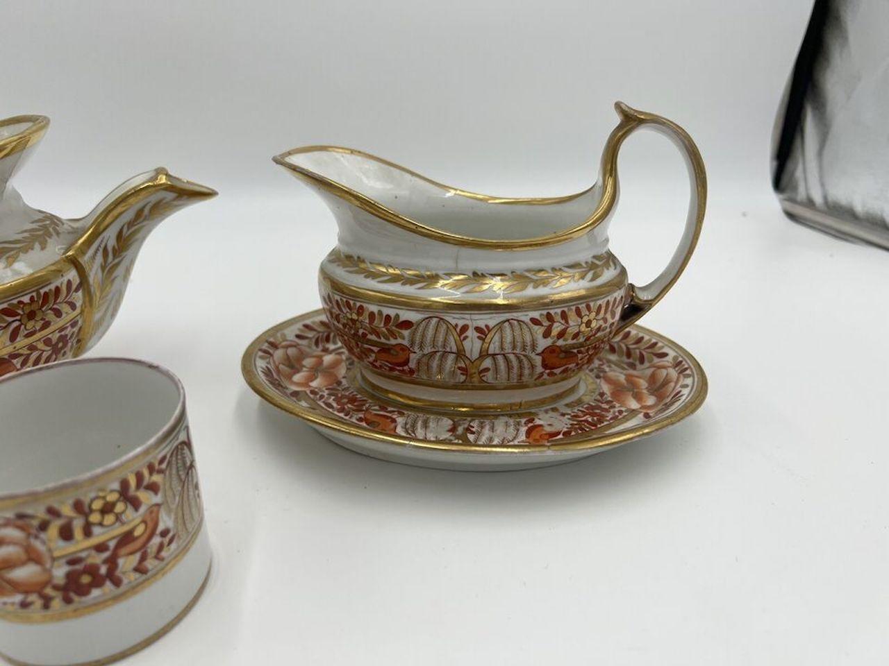 Feines 4-tlg., Spode Porzellan Rost und Vergoldung Persönliches Teeservice um 1820 (Chinoiserie) im Angebot