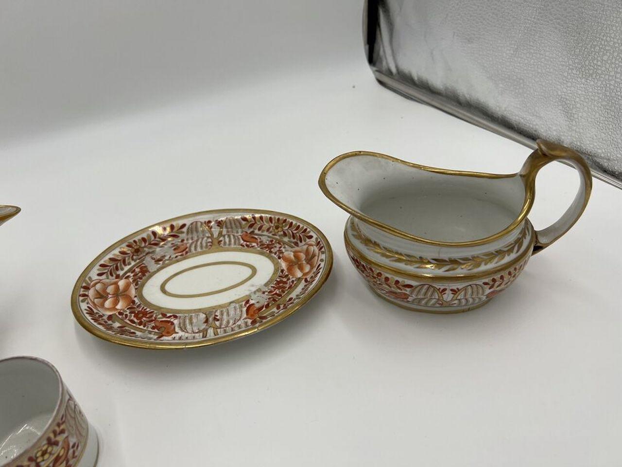 English Fine 4 Pc, Spode Porcelain Rust and Gilt Personal Tea Service C. 1820 For Sale