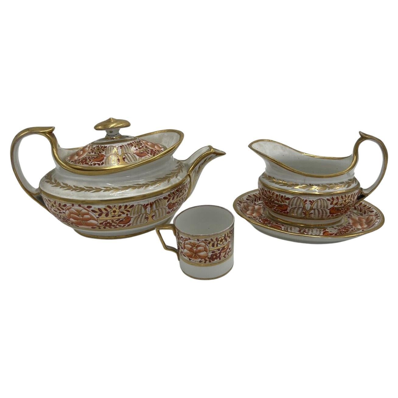 Fine 4 Pc, Spode Porcelain Rust and Gilt Personal Tea Service C. 1820 For Sale