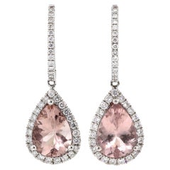 Fine 4.38 Carat Pear Shape Morganite Drop Earrings