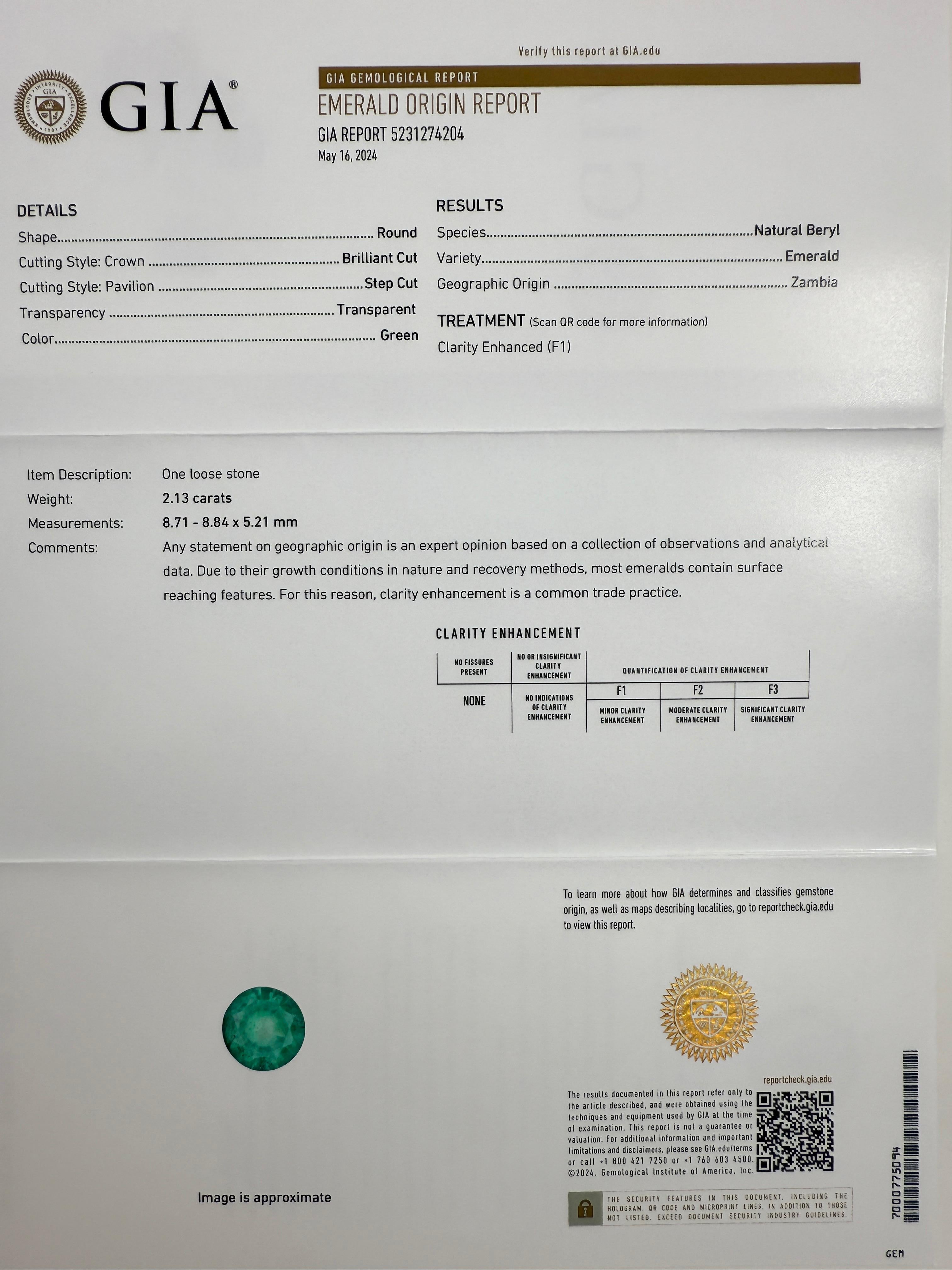 Taglio rotondo Pregiati orecchini a cerchio in oro con smeraldo verde vivo e diamante da 4,57 carati certificati GIA in vendita