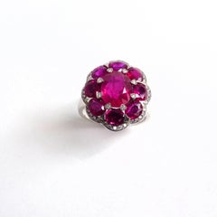 Leyser 18K White Gold Ruby & Diamond "Bouquet" Ring