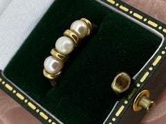 Fine 5mm Cultured Pearl (x3) Handmade Retro Ring in 9K Yellow Gold