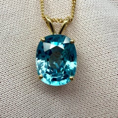 Fine 6.15ct Natural Vivid Blue Zircon Oval Cut 18k Yellow Gold Pendant Necklace