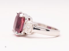Fine 6.27 Carat Pink Tourmaline and Diamond Three-Stone Ring in Platinum