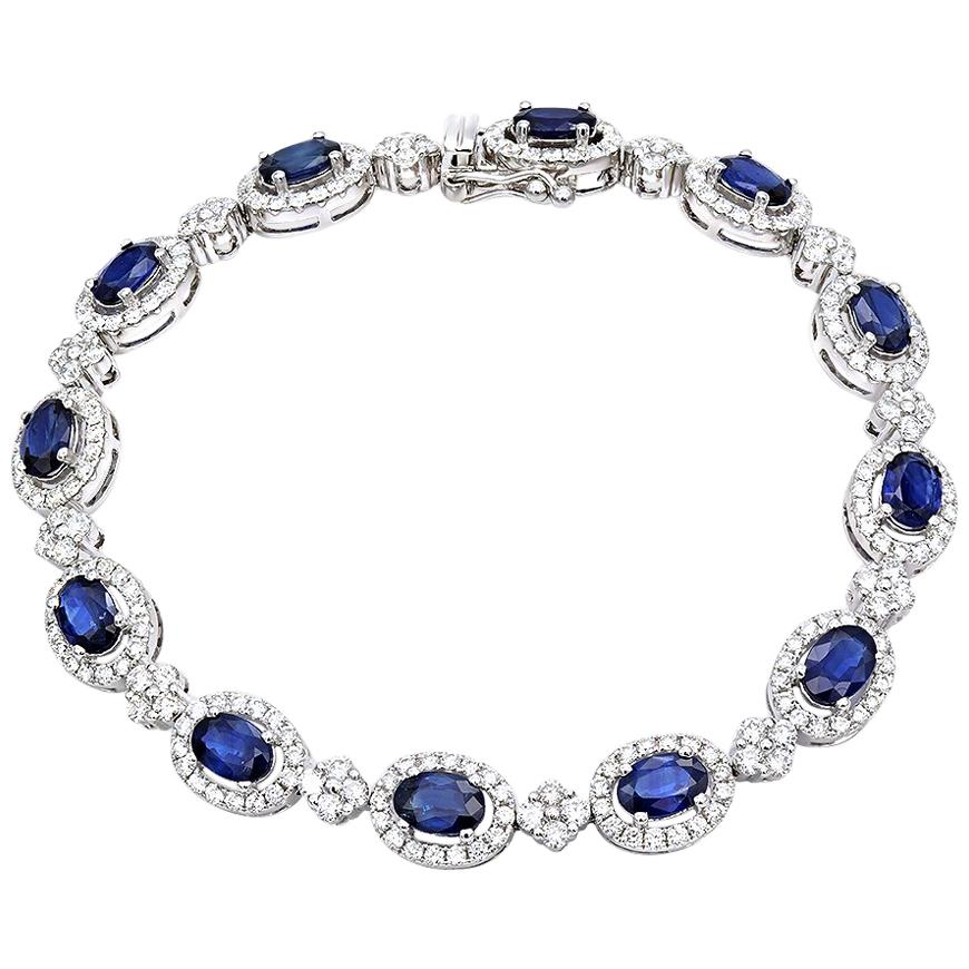 Fine 6.56 Carat Blue Sapphire 3.22 Carat Diamond Eternity Bracelet For Sale