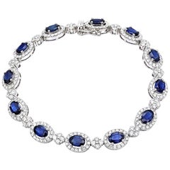 Fine 6.56 Carat Blue Sapphire 3.22 Carat Diamond Eternity Bracelet