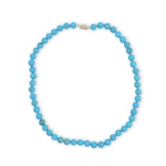 Fine 8mm Ithaca Peak Blue Turquoise Strand of Beads Necklace with 14K clasp 18"