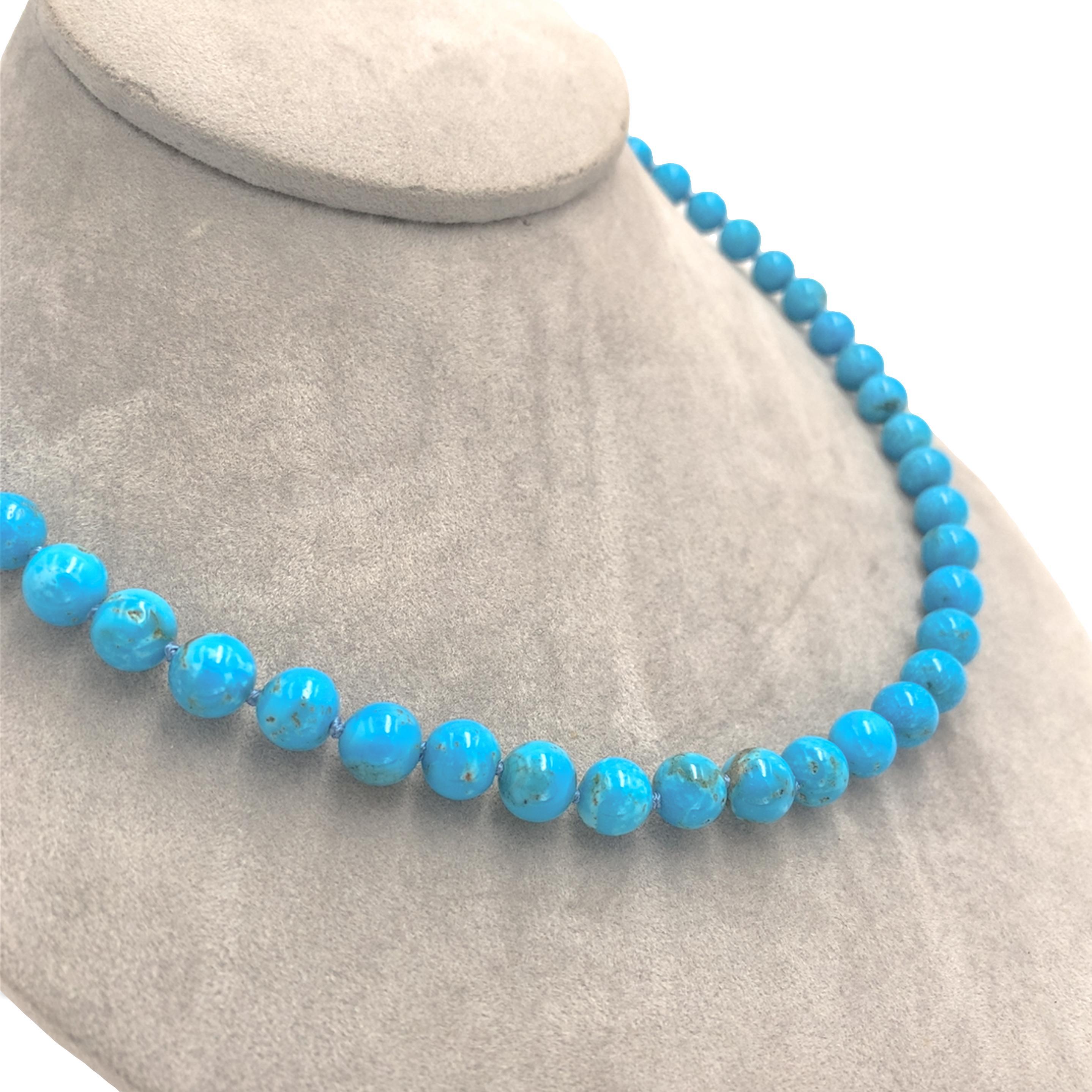 Collana di perline di turchese blu Ithaca Peak da 8 mm con chiusura a 14 carati, 18