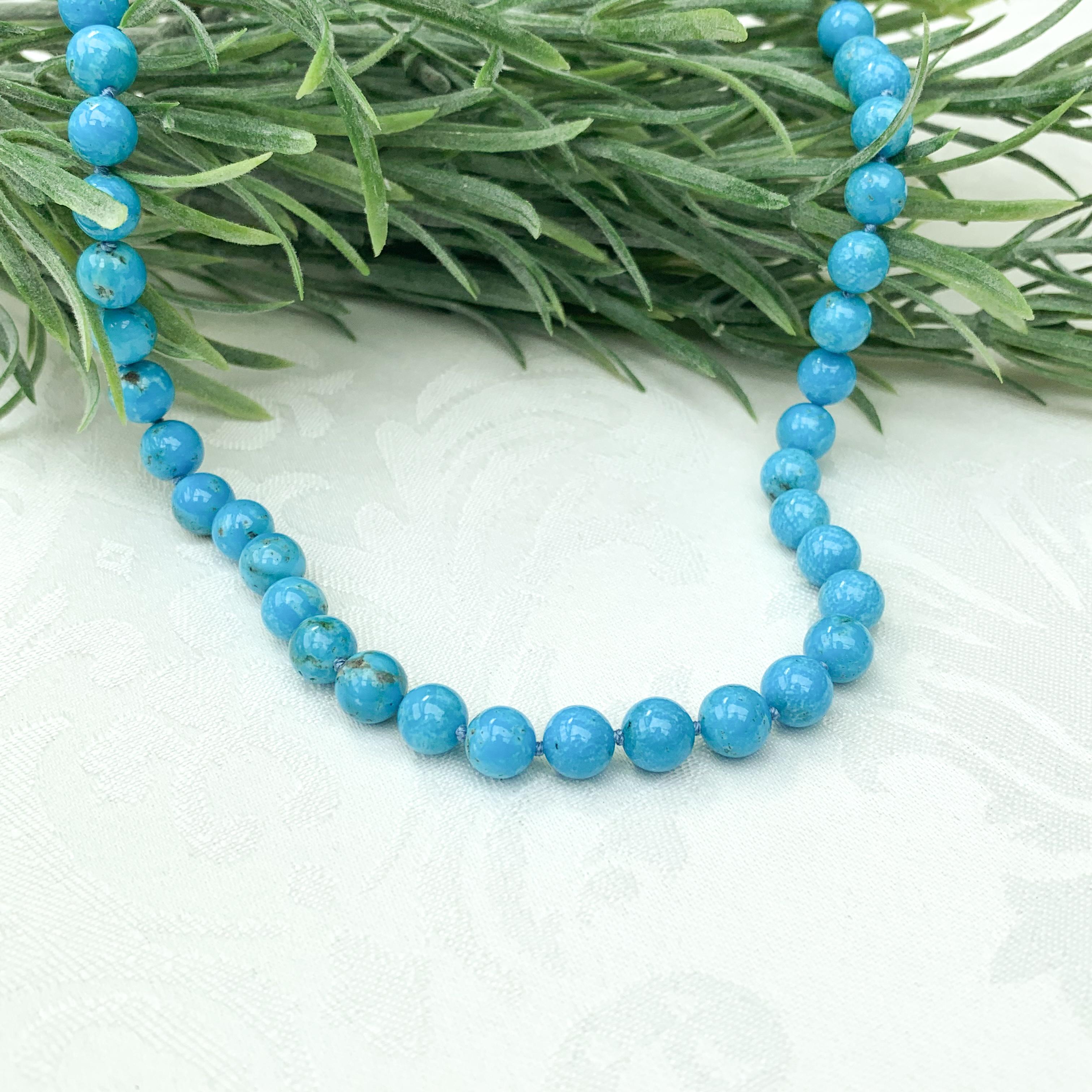 Donna Collana di perline di turchese blu Ithaca Peak da 8 mm con chiusura a 14 carati, 18