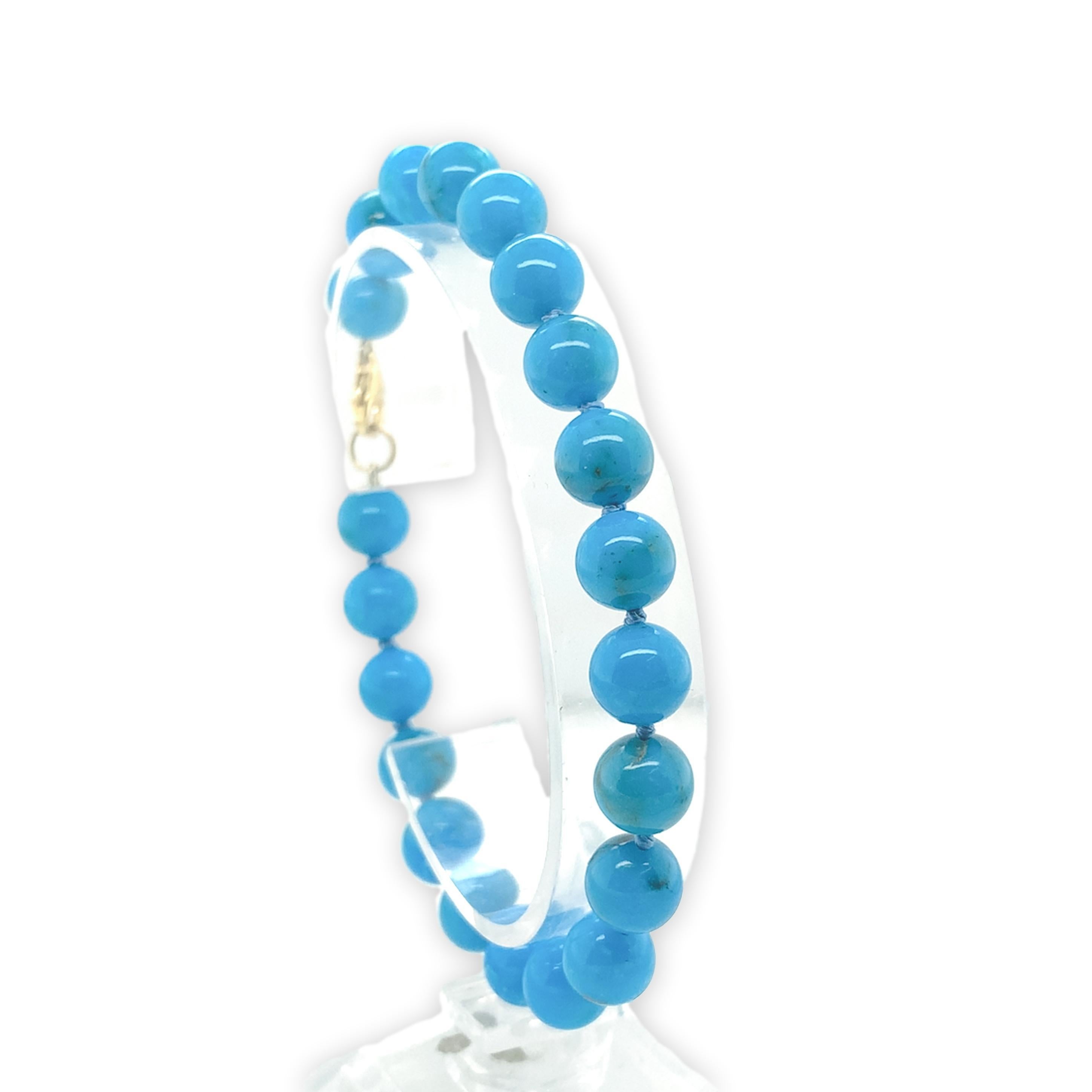 Fine 8mm Ithaca Peak Blue Turquoise Bead Bracelet 7.5