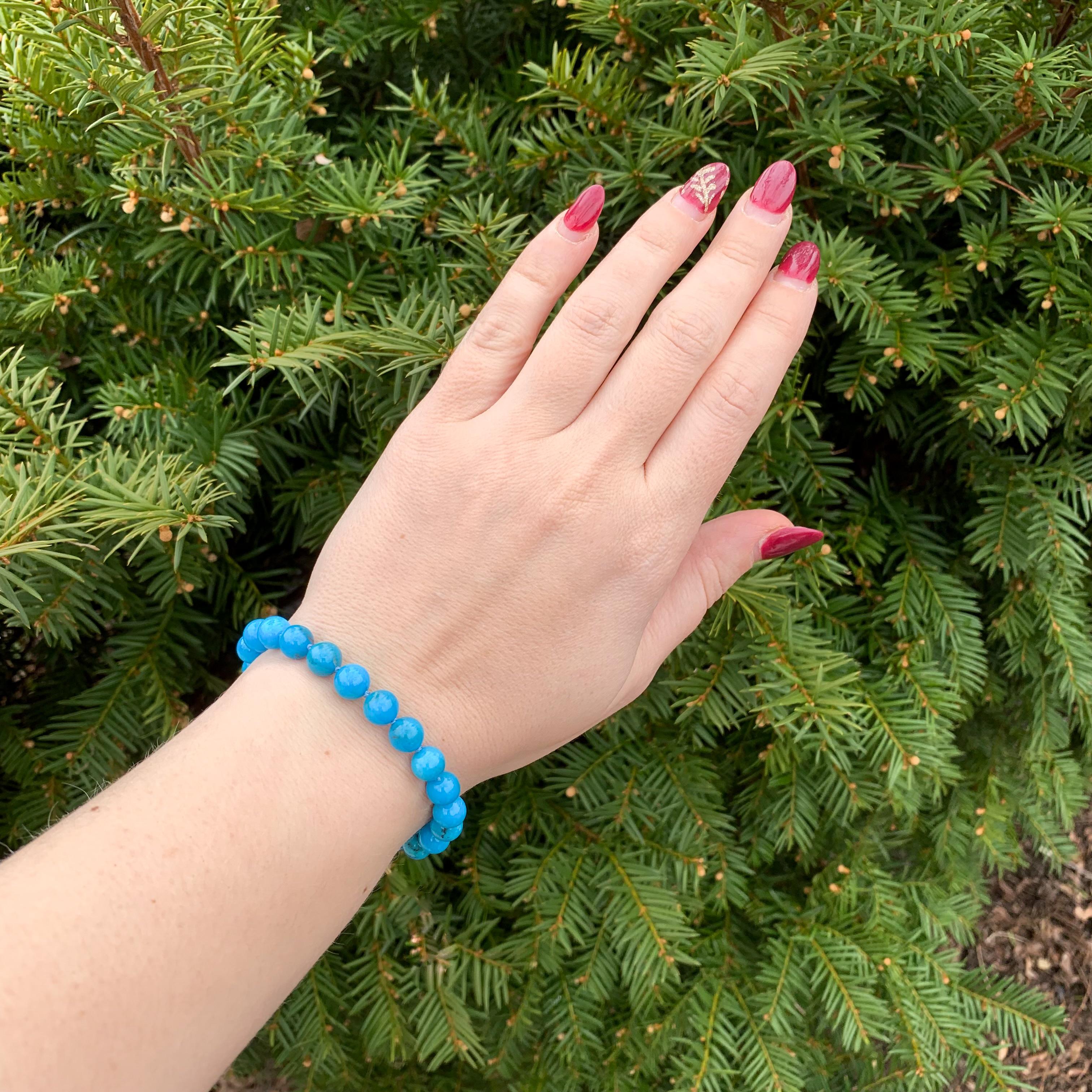 Women's Fine 8mm Ithaca Peak Blue Turquoise Bead Bracelet 7.5