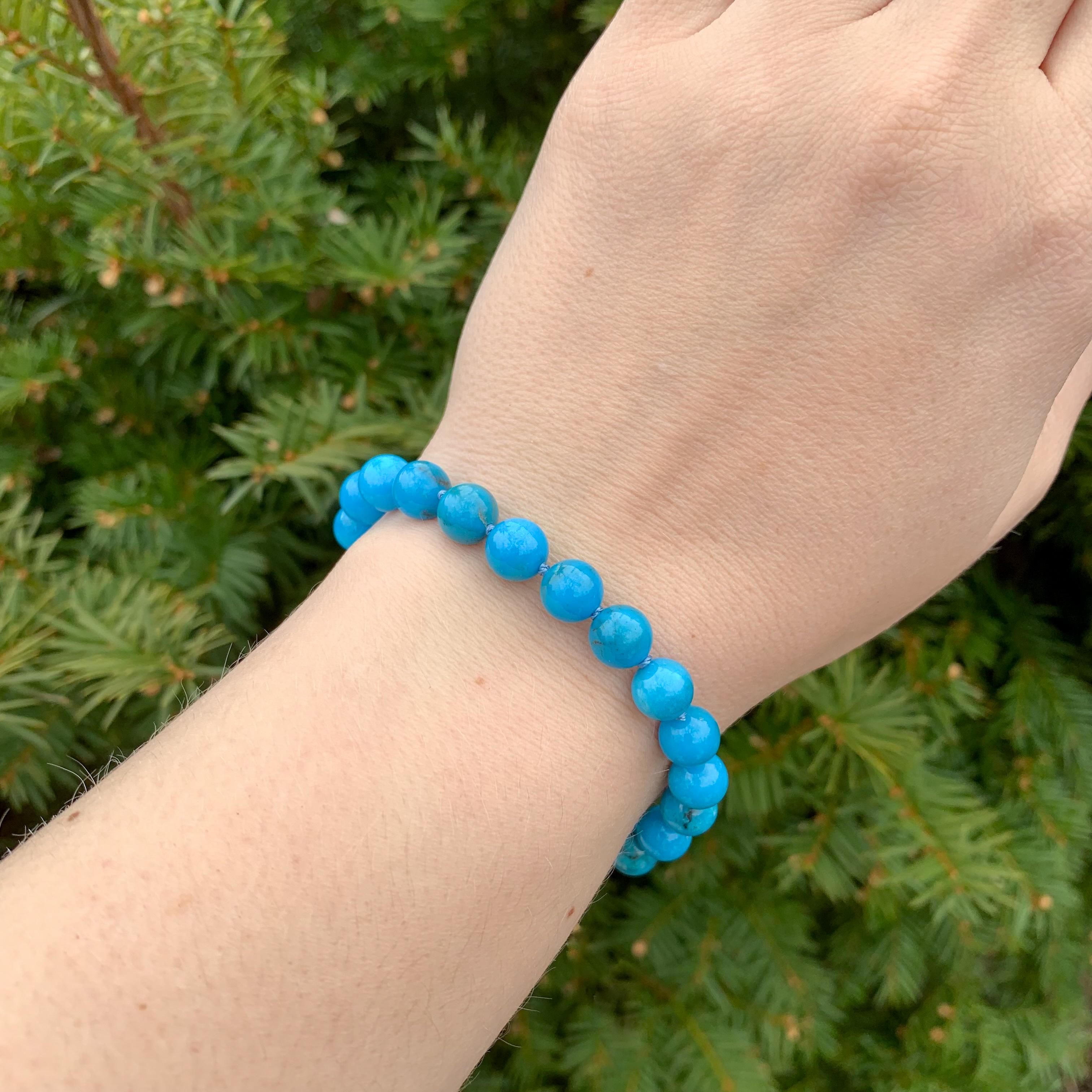 Fine 8mm Ithaca Peak Blue Turquoise Bead Bracelet 7.5