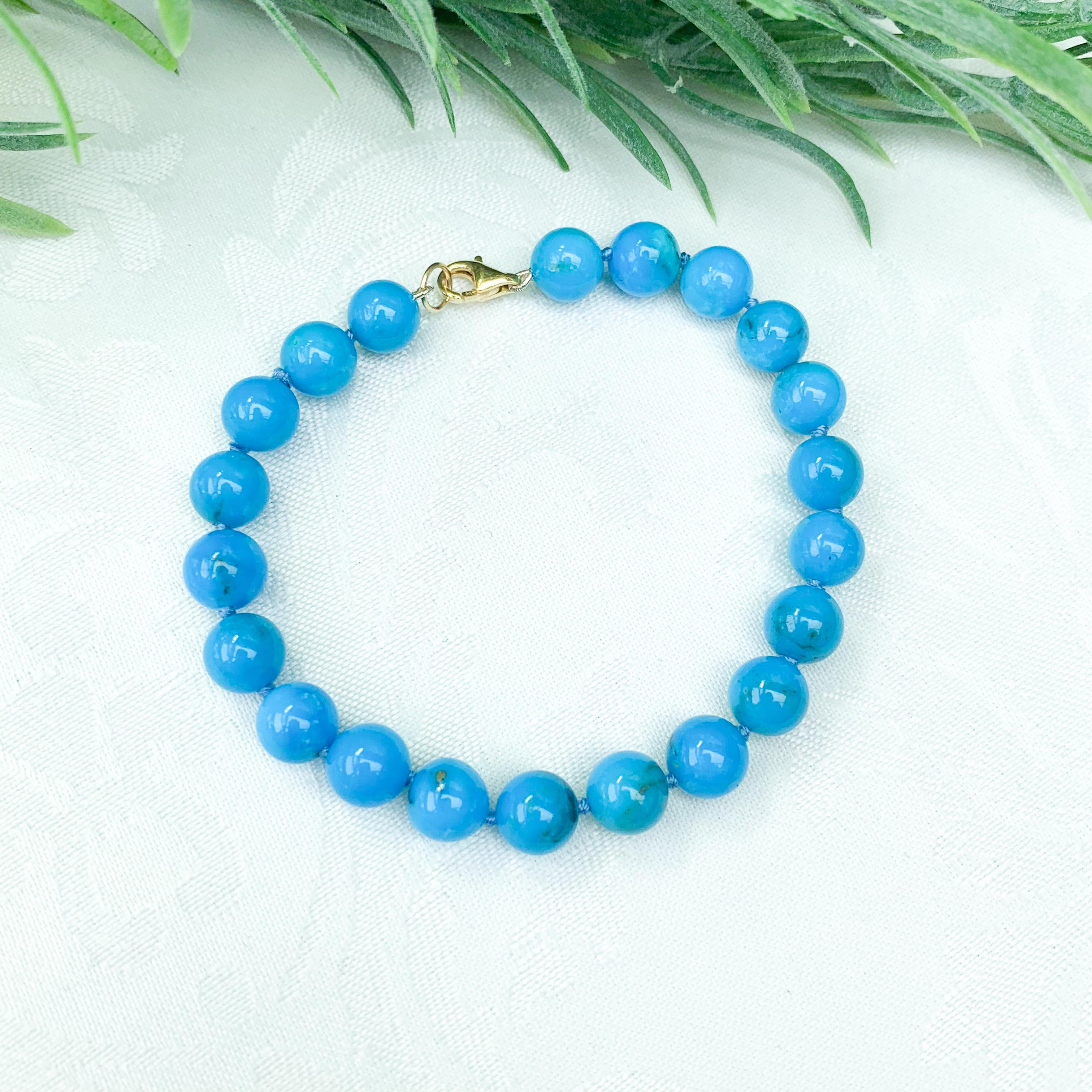 Fine 8mm Ithaca Peak Blue Turquoise Bead Bracelet 7.5