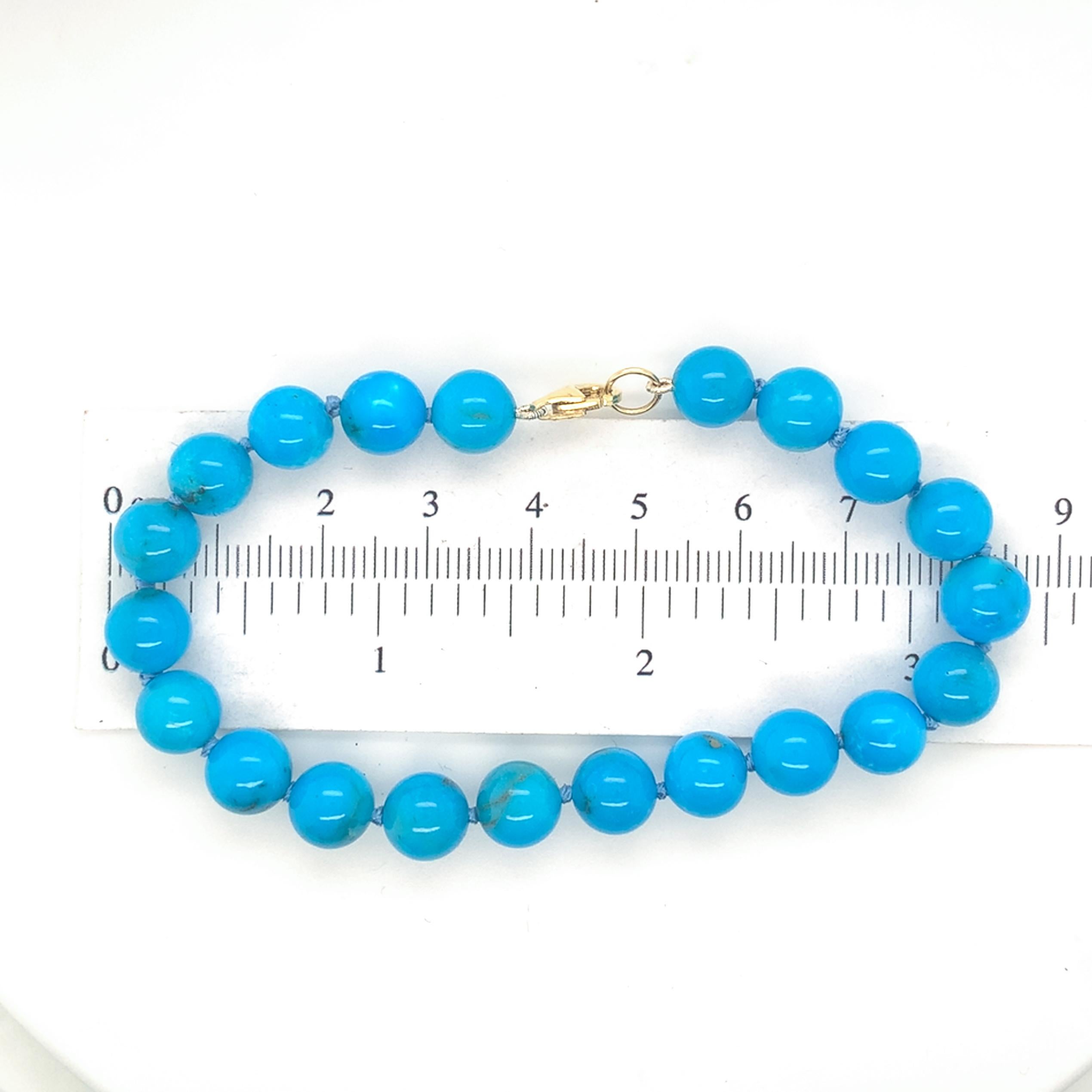 Fine 8mm Ithaca Peak Blue Turquoise Bead Bracelet 7.5