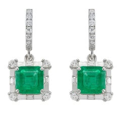 Fine AAAA+ Colombian Emerald & Diamond Dangle Earrings