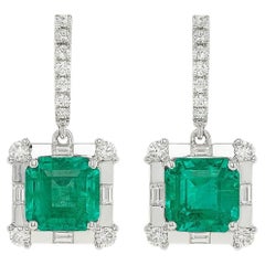 Fine AAAA+ Colombian Emerald & Diamond Dangle Earrings