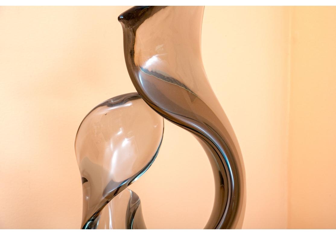 Fine Abstract Smoked Glass Sculpture On Marble Plinth Base For Sale 5