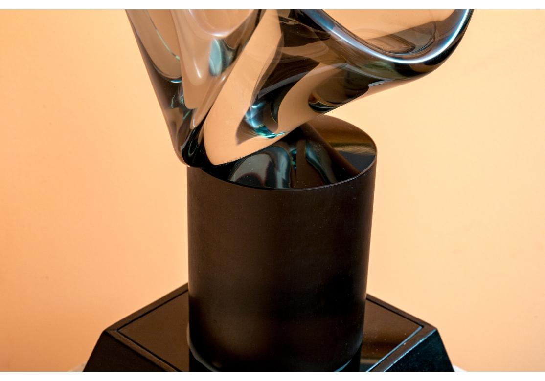 Fine Abstract Smoked Glass Sculpture On Marble Plinth Base For Sale 6