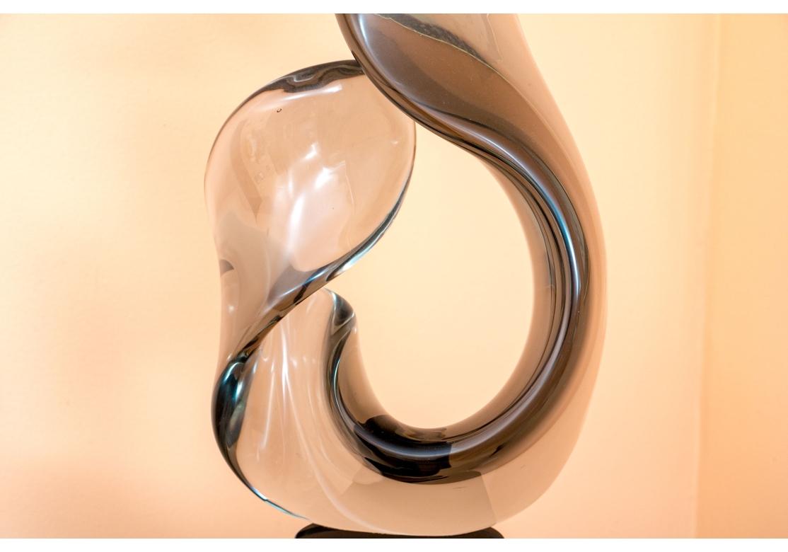 Mid-Century Modern Fine Abstract Smoked Glass Sculpture On Marble Plinth Base For Sale