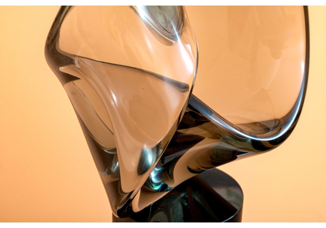 Fine Abstract Smoked Glass Sculpture On Marble Plinth Base For Sale 2